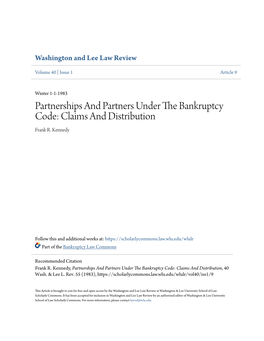 Partnerships and Partners Under the Bankruptcy Code: Claims and Distribution, 40 Wash
