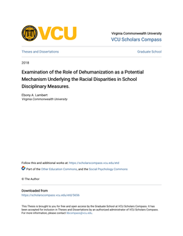 Examination of the Role of Dehumanization As a Potential Mechanism Underlying the Racial Disparities in School Disciplinary Measures