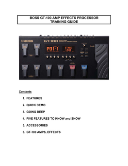 Boss Gt-100 Amp Effects Processor Training Guide