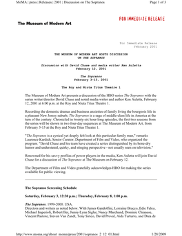 The Museum of Modern Art Presents a Discussion of the HBO Series the Sopranos with the Series Writer/Director David Chase and No