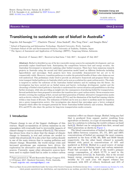 Transitioning to Sustainable Use of Biofuel in Australia★