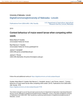 Contest Behaviour of Maize Weevil Larvae When Competing Within Seeds