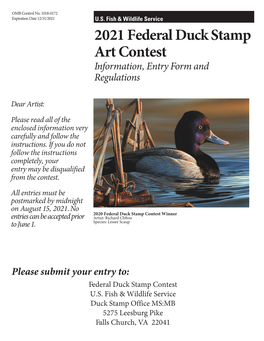 2021 Federal Duck Stamp Art Contest Information, Entry Form and Regulations