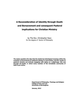 A Reconsideration of Identity Through Death and Bereavement and Consequent Pastoral Implications for Christian Ministry