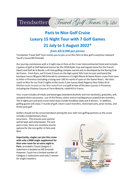 Paris to Nice Golf Cruise Luxury 15