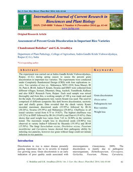 International Journal of Current Research in Biosciences and Plant Biology ISSN: 2349-8080 Volume 1 Number 4 (November-2014) Pp