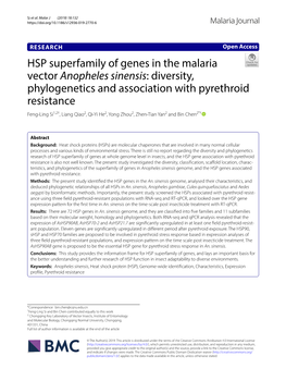 HSP Superfamily of Genes in the Malaria Vector Anopheles Sinensis