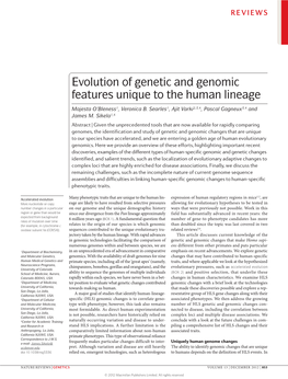 Evolution of Genetic and Genomic Features Unique to the Human Lineage