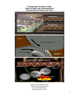 Terminology on Paper & Pulp: Types of Paper and Containerboard, Containerboard Grades and Tests