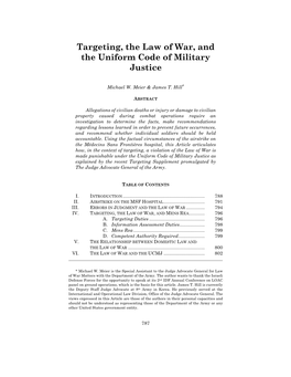 Targeting, the Law of War, and the Uniform Code of Military Justice