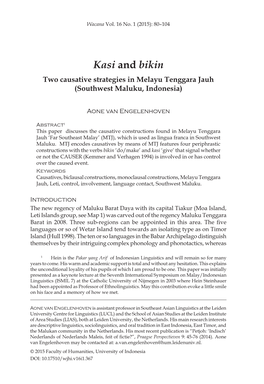 Kasi and Bikin Two Causative Strategies in Melayu Tenggara Jauh (Southwest Maluku, Indonesia)