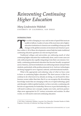 Reinventing Continuing Higher Education
