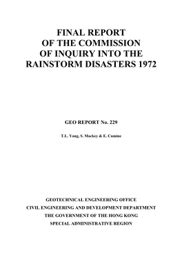 Final Report of the Commission of Inquiry Into the Rainstorm Disasters 1972