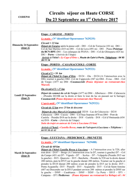 Circuits Séjour En Haute CORSE Du 23 Septembre Au 1 Octobre 2017