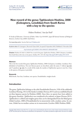 New Record of the Genus Typhlocolenis Hoshina, 2008 (Coleoptera, Leiodidae) from South Korea with a Key to the Species