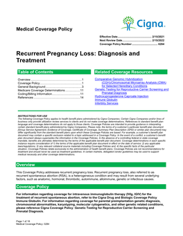 Recurrent Pregnancy Loss: Diagnosis and Treatment