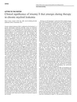 Clinical Significance of Trisomy 8 That Emerges During Therapy in Chronic