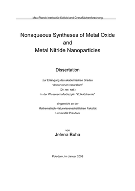 Nonaqueous Syntheses of Metal Oxide and Metal Nitride Nanoparticles