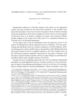 REMBRANDT's INFLUENCE in EIGHTEENTH CENTURY VENICE I Rembrandt's Influence on Venetian Painters and Etchers in the Eighteenth Ce