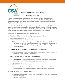 Minutes of CSA Executive Board Meeting Wednesday, June 6, 2017