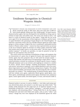 Toxidrome Recognition in Chemical- Weapons Attacks