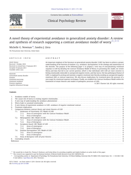 A Novel Theory of Experiential Avoidance in Generalized Anxiety Disorder: a Review and Synthesis of Research Supporting a Contrast Avoidance Model of Worry☆,☆☆