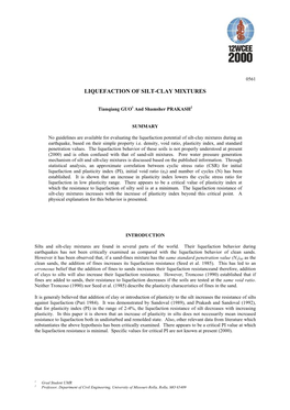 Liquefaction of Silt-Clay Mixtures