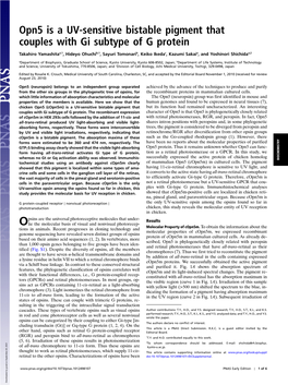 Opn5 Is a UV-Sensitive Bistable Pigment That Couples with Gi Subtype of G Protein