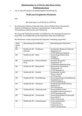 Wahl Zum Europäischen Parlament Am 25.05.2014