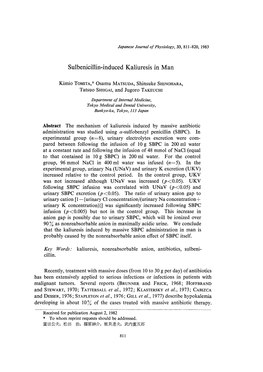 Sulbenicillin-Induced Kaliuresis in Man Abstract the Mechanism Of