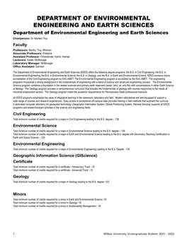 DEPARTMENT of ENVIRONMENTAL ENGINEERING and EARTH SCIENCES Department of Environmental Engineering and Earth Sciences Chairperson: Dr