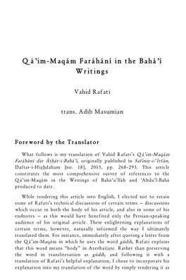 Qáʼim-Maqám Faráhání in the Baháʼí Writings