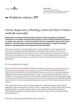 Genetic Diagnostics: Technology Reaches the Limits of What Is Medically Reasonable