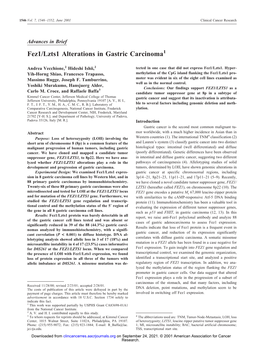 Fez1/Lzts1 Alterations in Gastric Carcinoma1