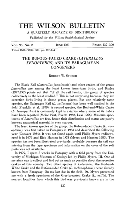 The Rufous-Faced Crake (Laterallus Xenopterus) and Its Paraguayan Congeners