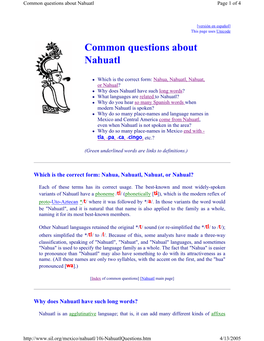 Common Questions About Nahuatl Page 1 of 4