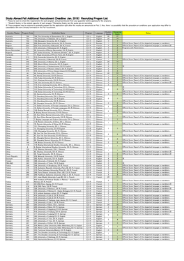 Study Abroad Fall Additional Recruitment (Deadline: Jan. 2018