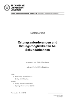 Ortungsanforderungen Und Ortungsmöglichkeiten Bei Sekundärbahnen