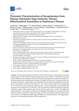 Proteomic Characterization of Synaptosomes from Human Substantia Nigra Indicates Altered Mitochondrial Translation in Parkinson’S Disease