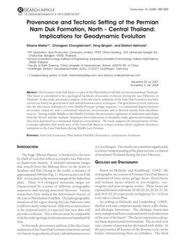 Provenance and Tectonic Setting of the Permian Nam Duk Formation, North - Central Thailand: Implications for Geodynamic Evolution