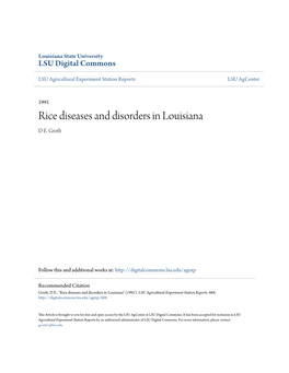 Rice Diseases and Disorders in Louisiana D E