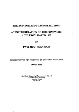 The Auditor and Fraud Detection