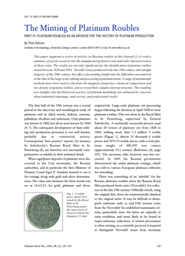 The Minting of Platinum Roubles PART IV: PLATINUM ROUBLES AS an ARCHIVE for the HISTORY of PLATINUM PRODUCTION