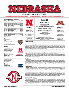 2014 HUSKER FOOTBALL Game 11: Nebraska Vs. Minnesota
