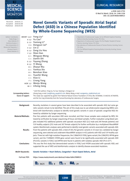 Novel Genetic Variants of Sporadic Atrial Septal Defect (ASD)