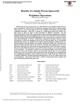 Benefits of a Single-Person Spacecraft for Weightless Operations (Stop Walking and Start Flying)