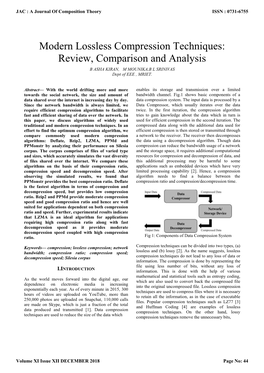 Modern Lossless Compression Techniques: Review, Comparison and Analysis