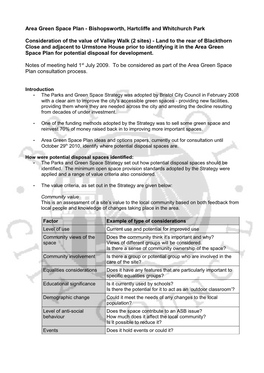 Area Green Space Plan - Bishopsworth, Hartcliffe and Whitchurch Park