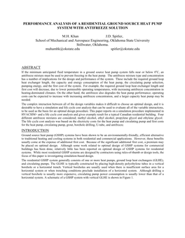 Performance Analysis of a Residential Ground Source Heat Pump System with Antifreeze Solution