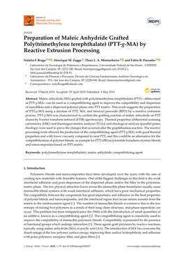 Preparation of Maleic Anhydride Grafted Poly(Trimethylene Terephthalate) (PTT-G-MA) by Reactive Extrusion Processing